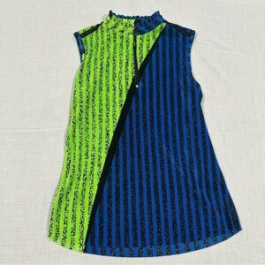 Jamie Sadock Vibrant Blue & Neon Green & Black Striped Athletic Golf Top Size M